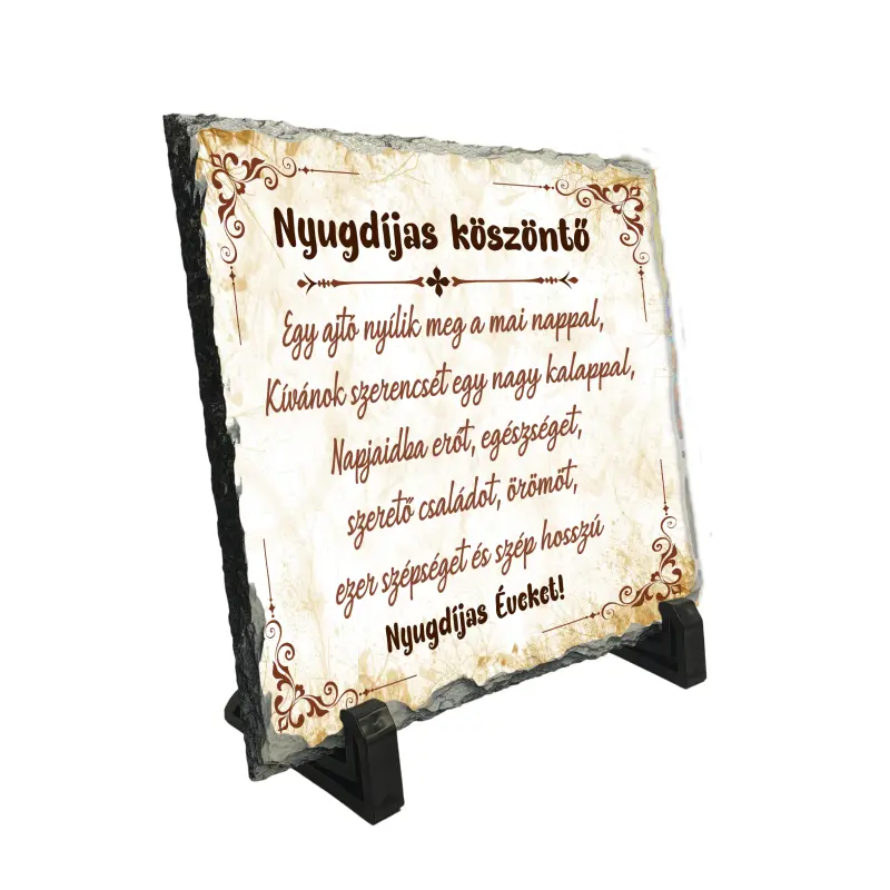 Nyugdijas koszonto, piatra ardezie personalizata, cu mesaj model, pa103